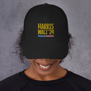 Harris-Walz gold text hat