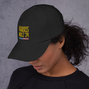 Harris-Walz gold text hat