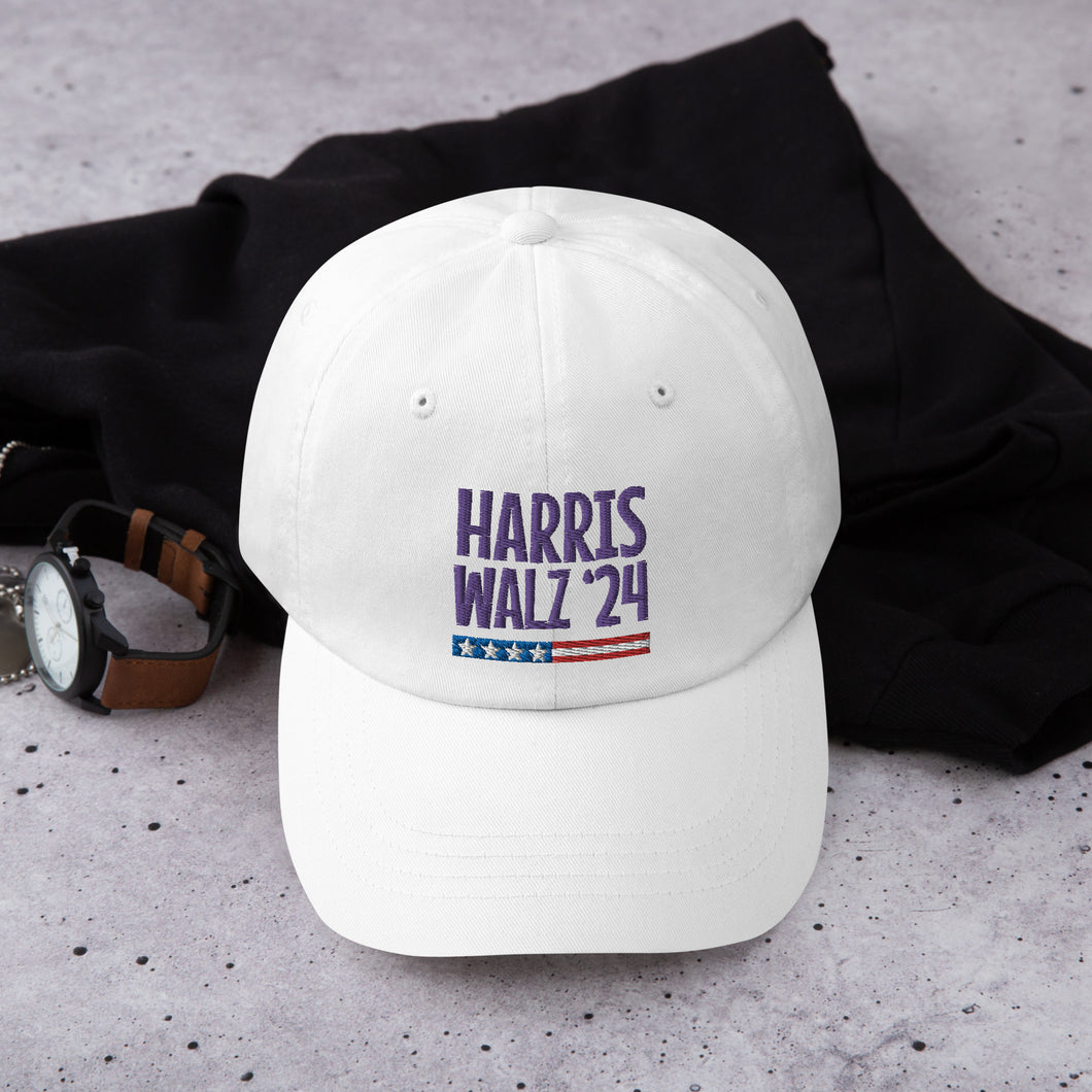 Harris-Walz '24 purple text hat