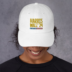 Harris-Walz gold text hat