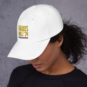 Harris-Walz gold text hat