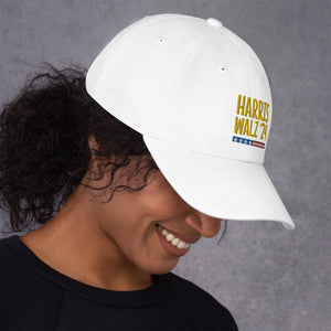 Harris-Walz gold text hat